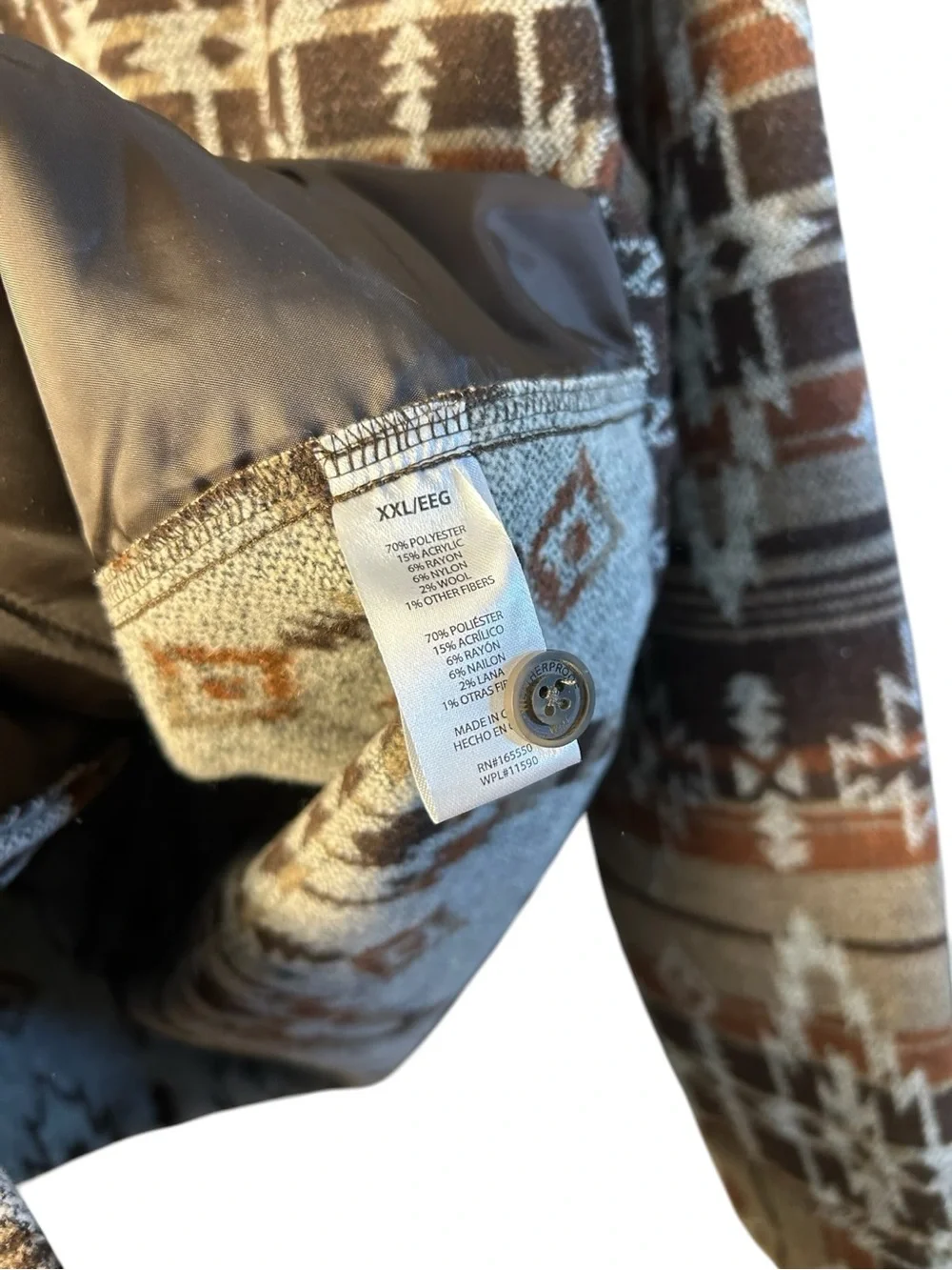 Weatherproof Men’s Brown & Tan Aztec Button-Up Shirt Jacket Size XXL NWT
